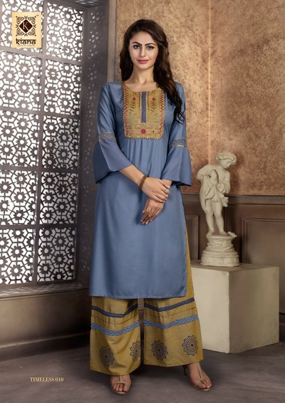 Rayon Embroidery Straight Kurti with Palazzo